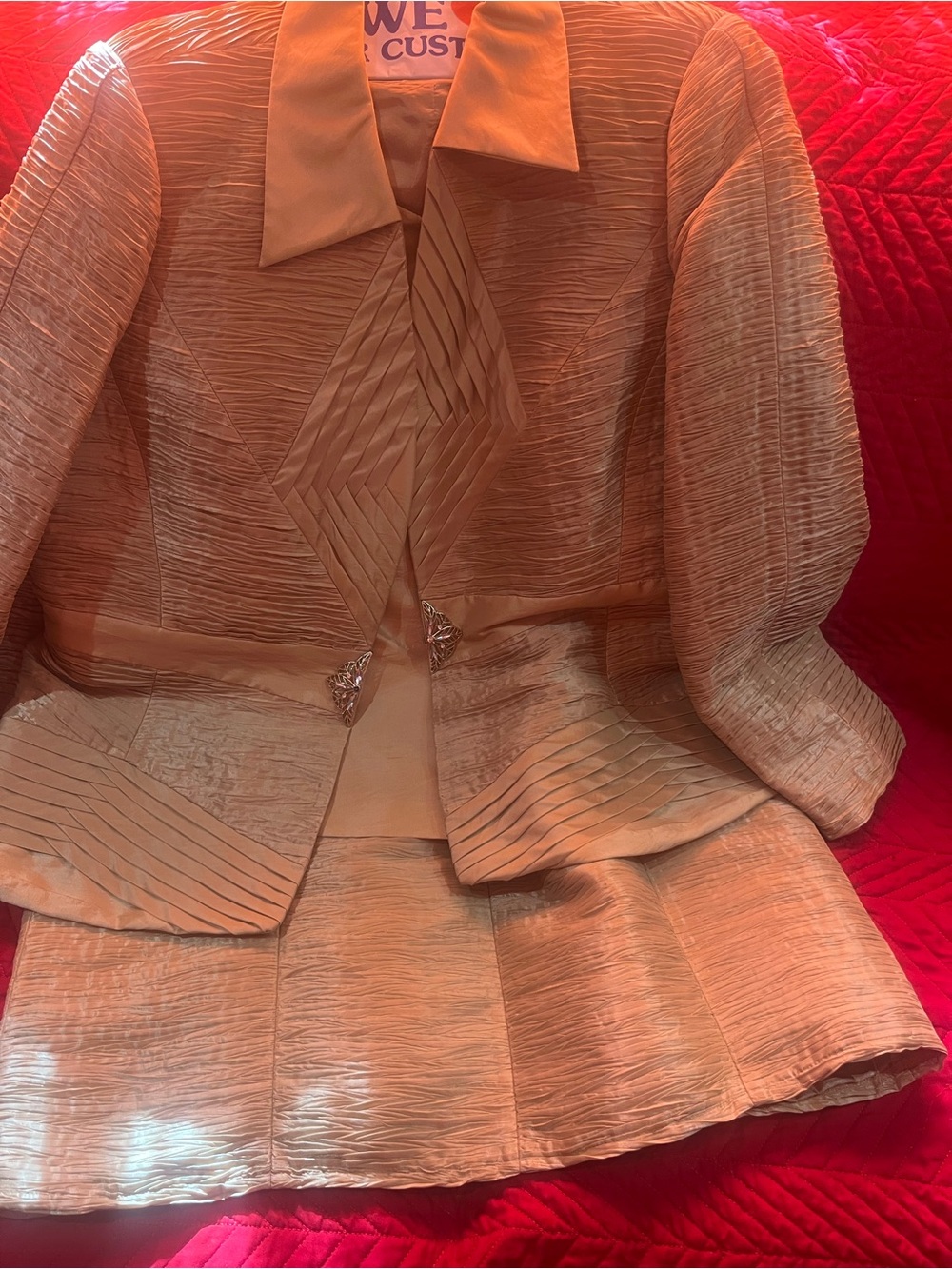 Elegant Women's champagne gold  Pleated 3 piece suit - Dressy Formal Church Suit